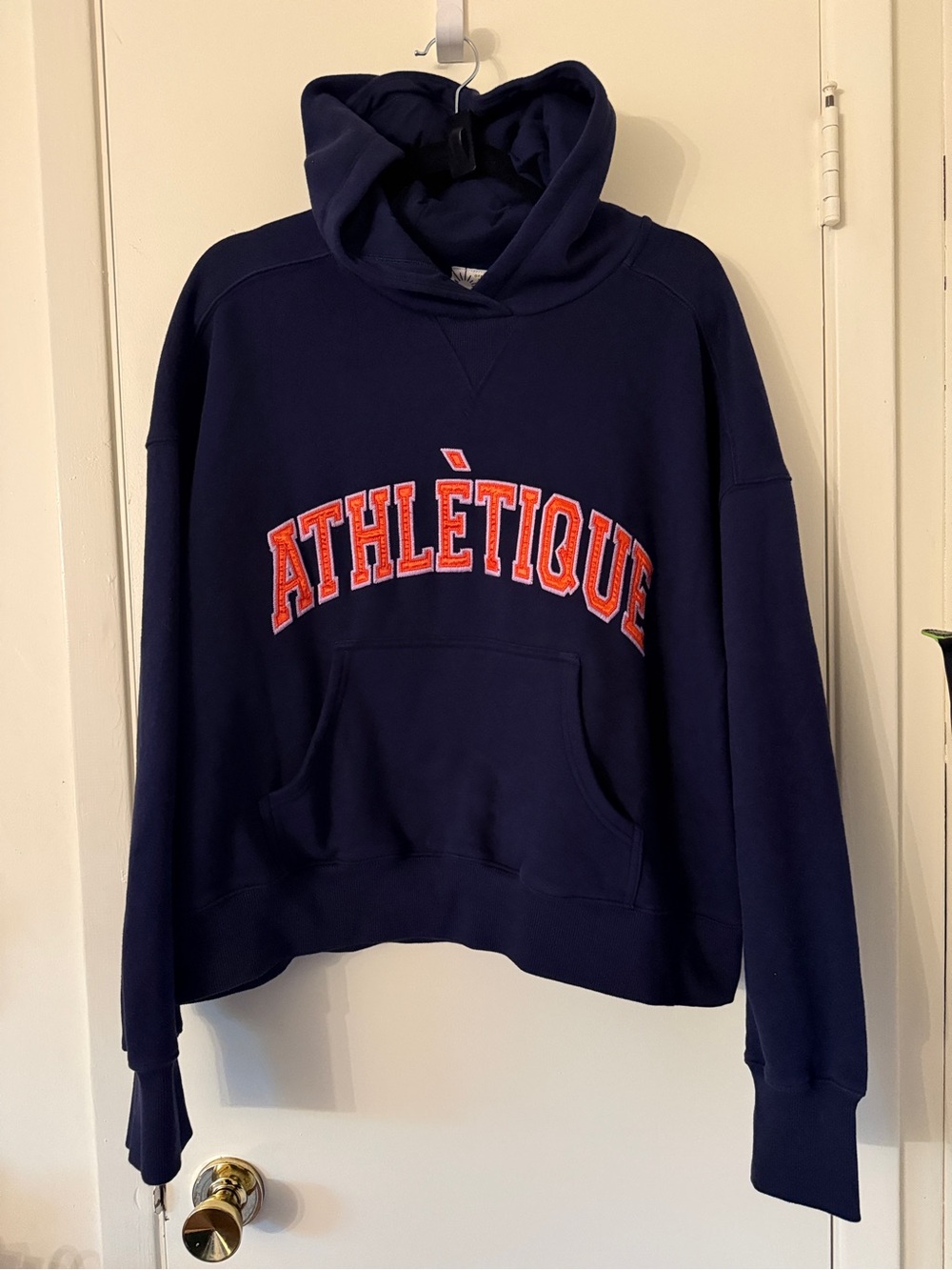Worn once AERIE Navy Hoodie with Orange 'ATHLÈTIQUE' Arch Lettering